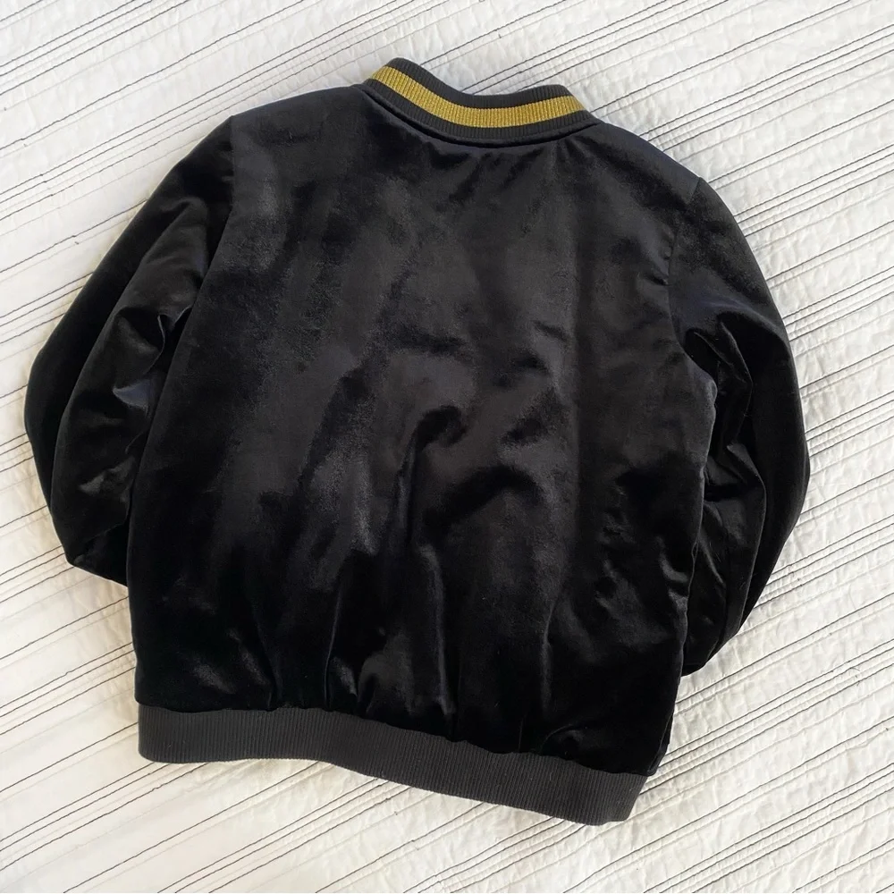 Girls Bomber Jacket In Black Velour & Gold Trim Star Lining By Gymboree size 14